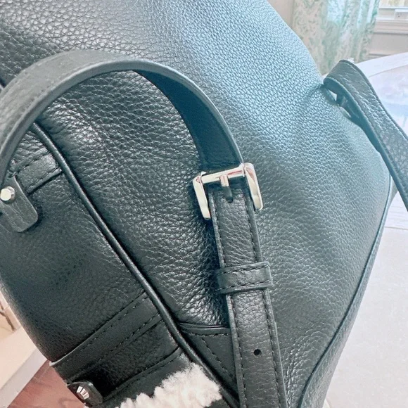 - MICHAEL KORS RHEA ZIP MEDIUM BACKPACK BLACK LEATHER NATURAL SHEARLING/NWT - Picture 12 of 15